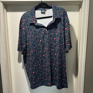 Sunday Swagger Blue and Pink Leopard Print Polo Shirt